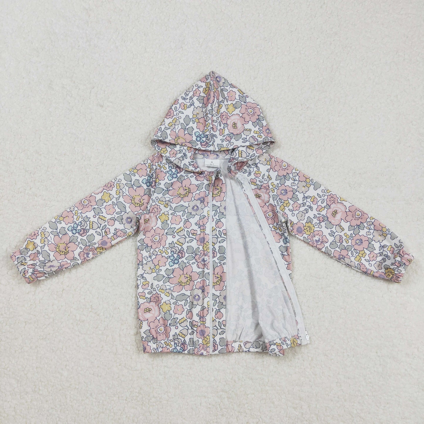 Baby Girls Peach Long Sleeves Floral Print Zipper Hoodie