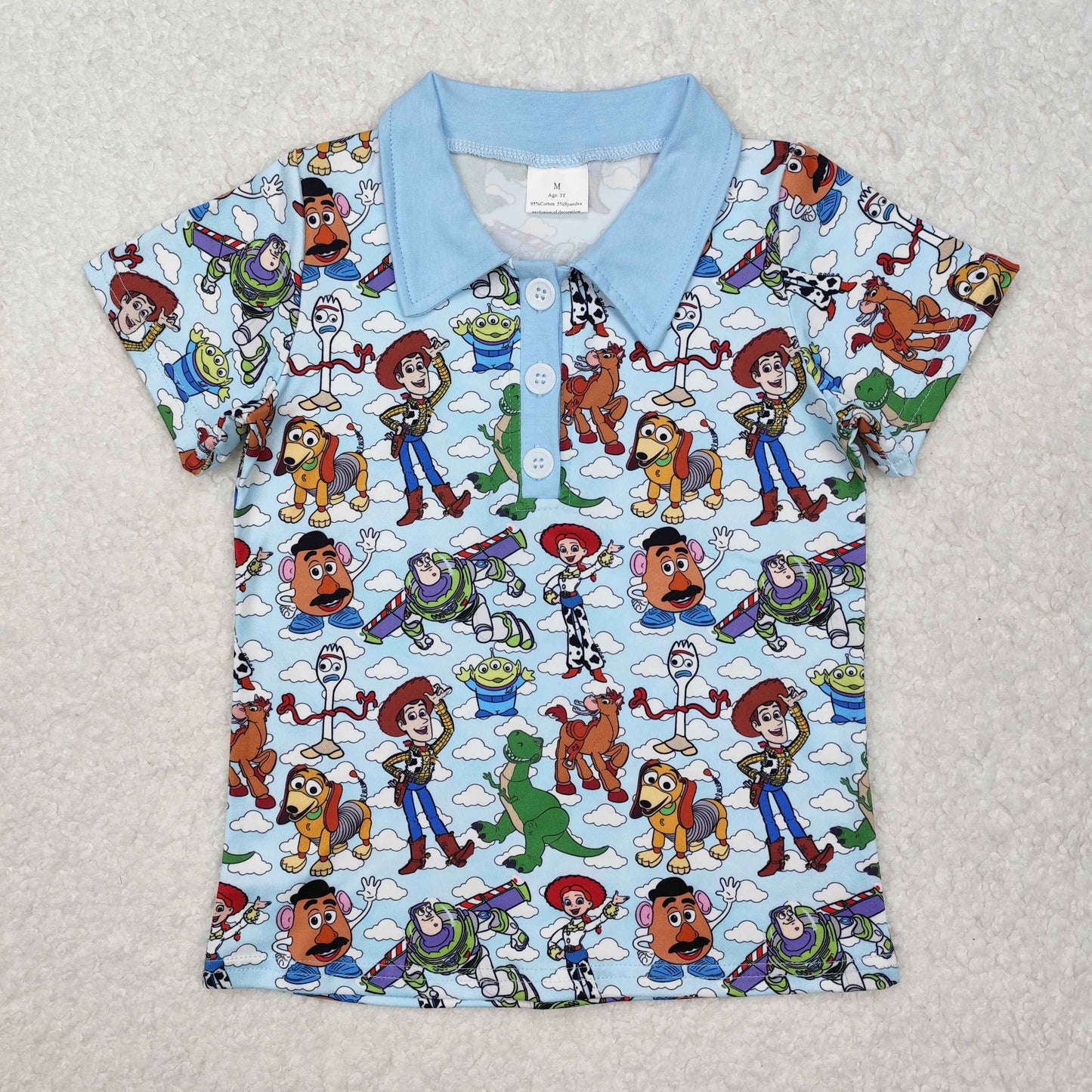 Baby Boys Blue Short Sleeves Button Down Cartoon Animals Shirts Top