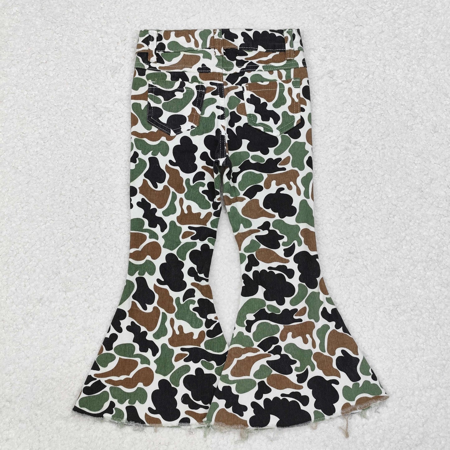 Baby Girls Green Camo Denim Bell Bottom Pants