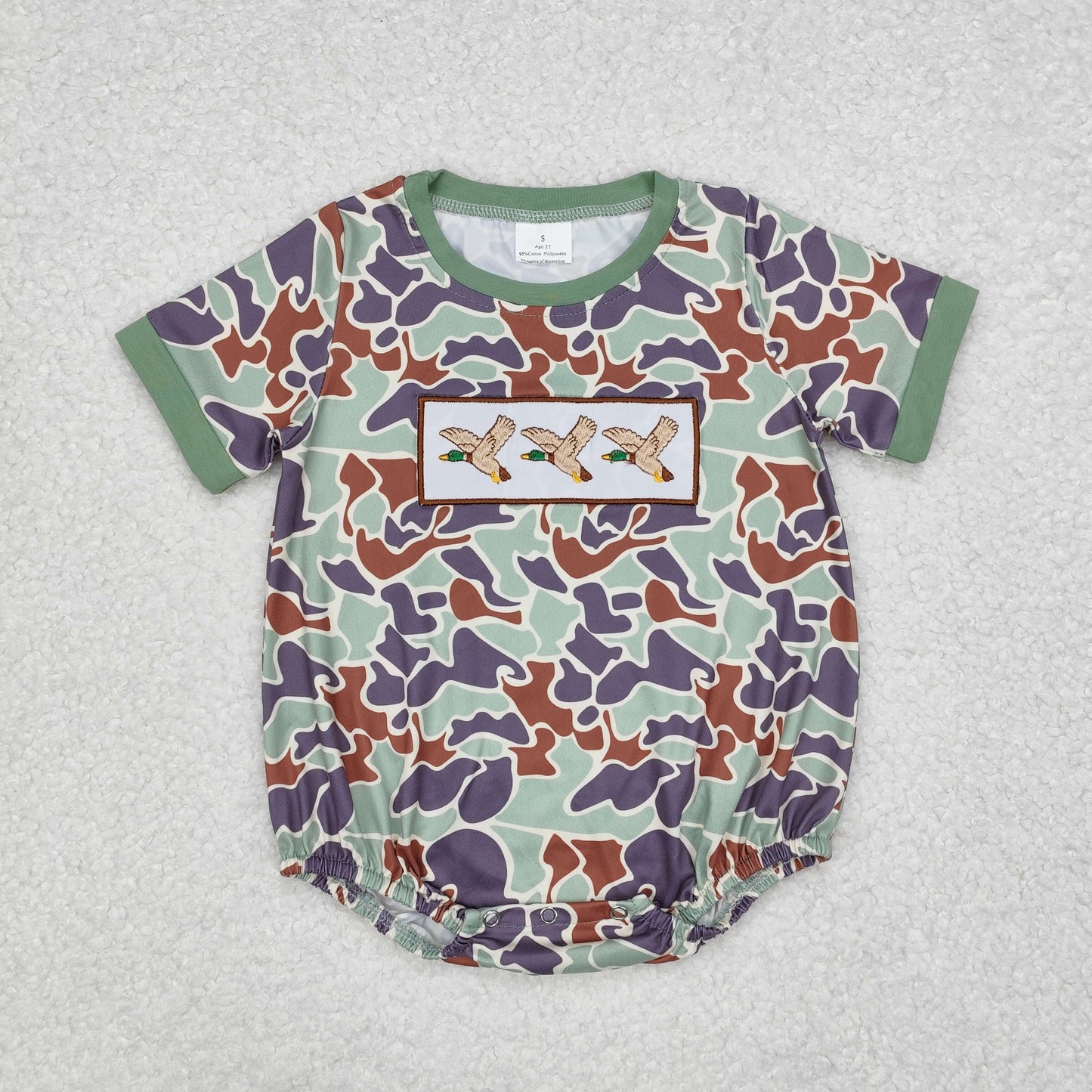 Baby Boys Camo Embroidery Duck Bubble Romper