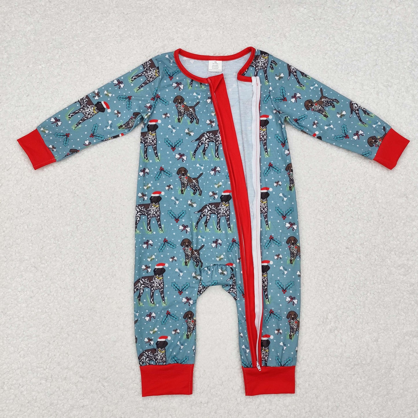 Newborn Baby Boys Christmas Dog Zip Bamboo Romper