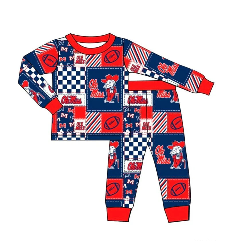 Preorder 5 MOQ,Baby Kids Ole Miss Team Shirt Top Pants Pajamas Outfits Sets