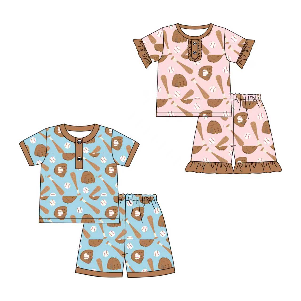 Preorder,5 MOQ Sibling Baby Baseball Shorts Outfit