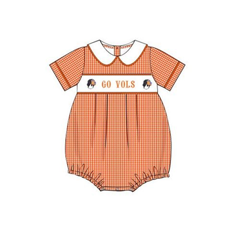 (5MOQ) Football Team Dog Orange Gingham Baby Boys Suit Romper Pre-order