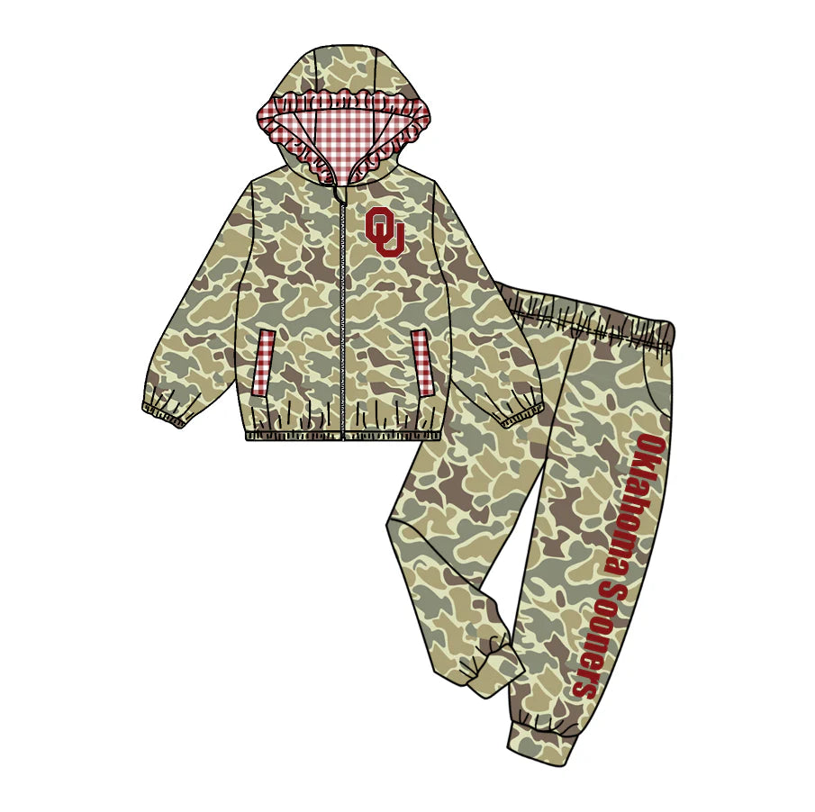 Preorder , 5 MOQ Baby Girls Sport Team OU camo Jogger Set