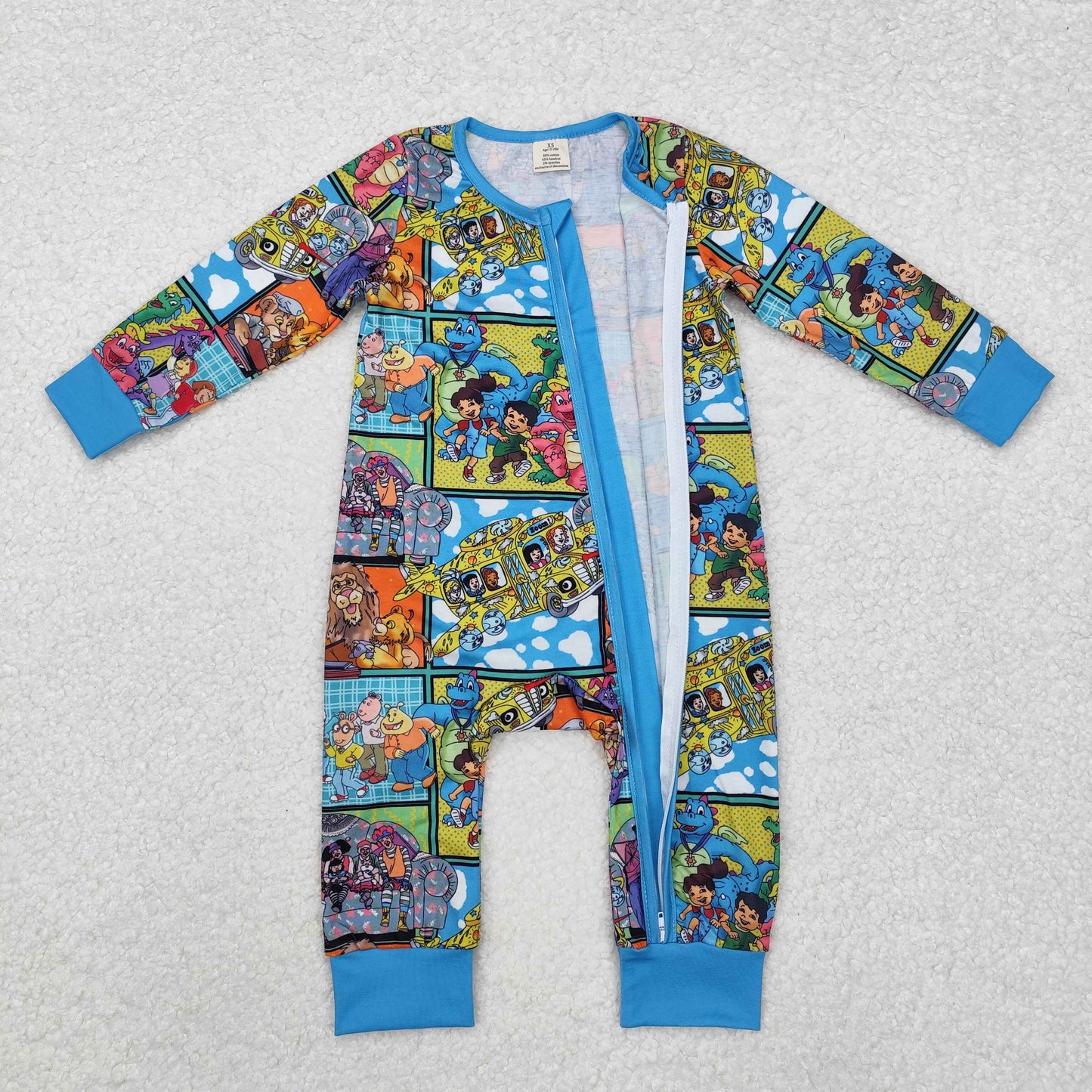 Baby Boys Zip Bamboo Romper Cartoon Dinosaurs lions top