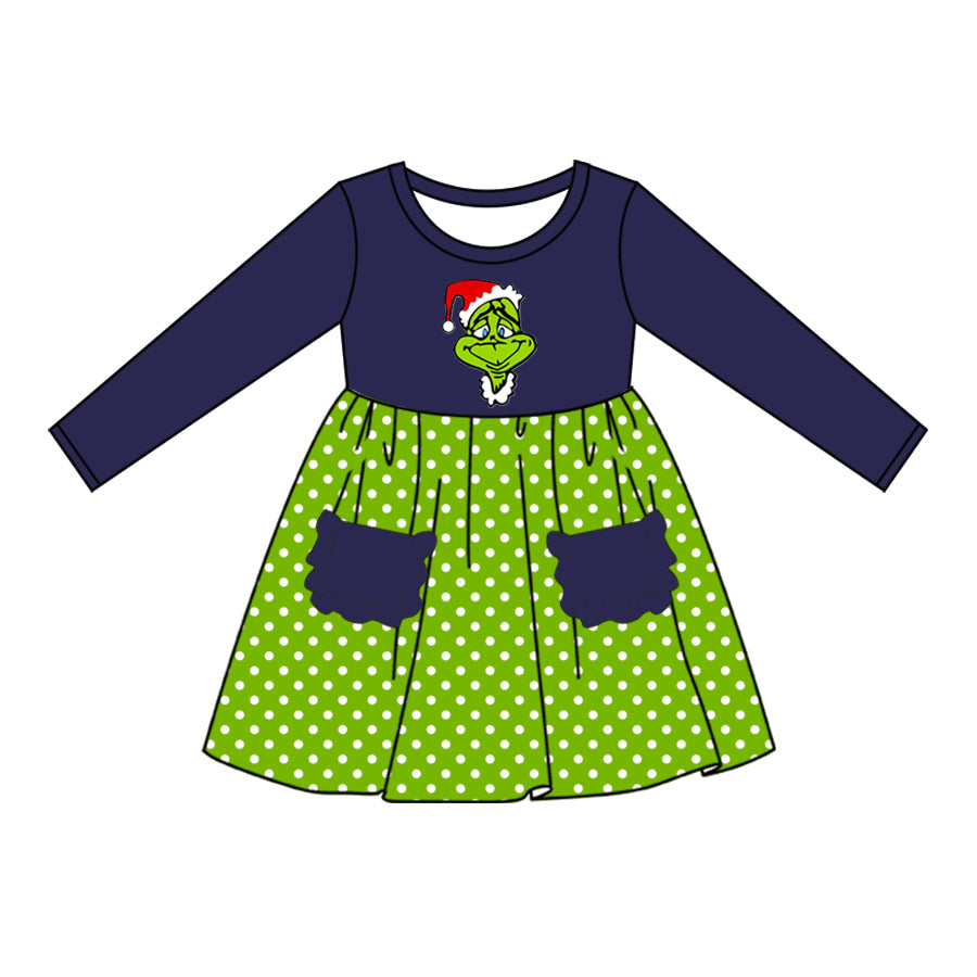 Baby Girls Christmas Green Face Dress Pre-order 3 MOQ