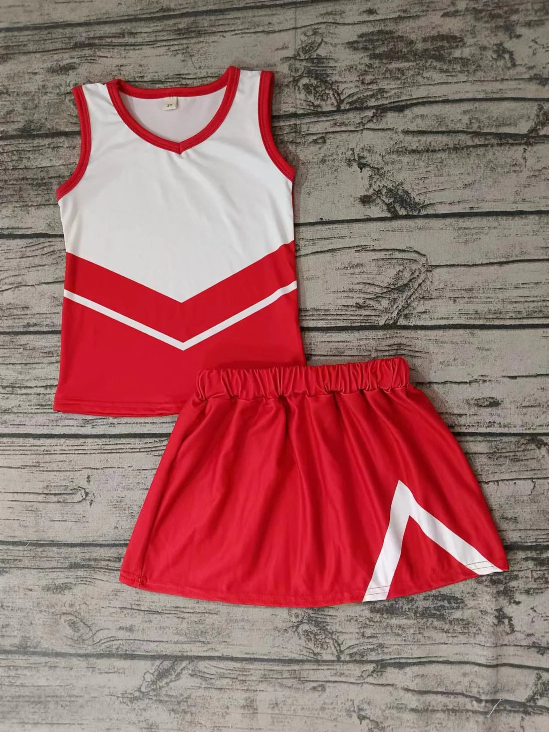 Preorder 5 MOQ,Baby Girls Red Sleeveless Cheer Top Skirts Clothes Sets