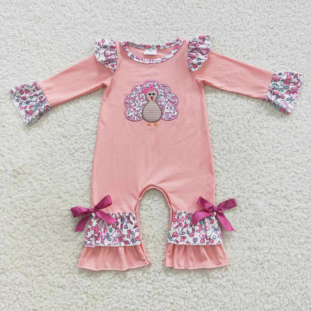 LR0358 USA Shop Baby Girls Thanksgiving Turkey Pink Rompers