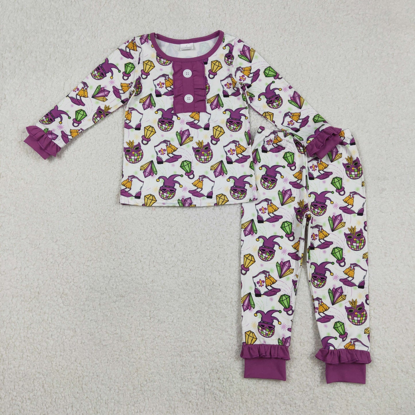 GLP2113 Baby Girls Mard Gras Masquerade Long Sleeve Pajama Set