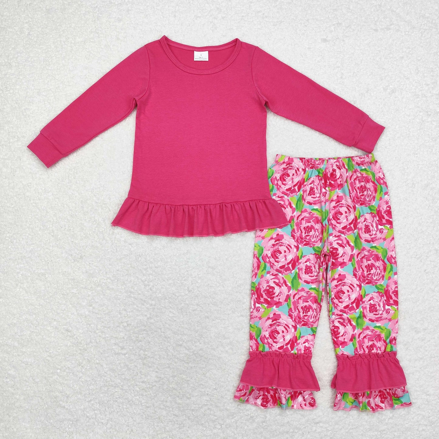 GLP1462 Baby Girls Hot Pink Top +Rose Ruffle Pants Outfit