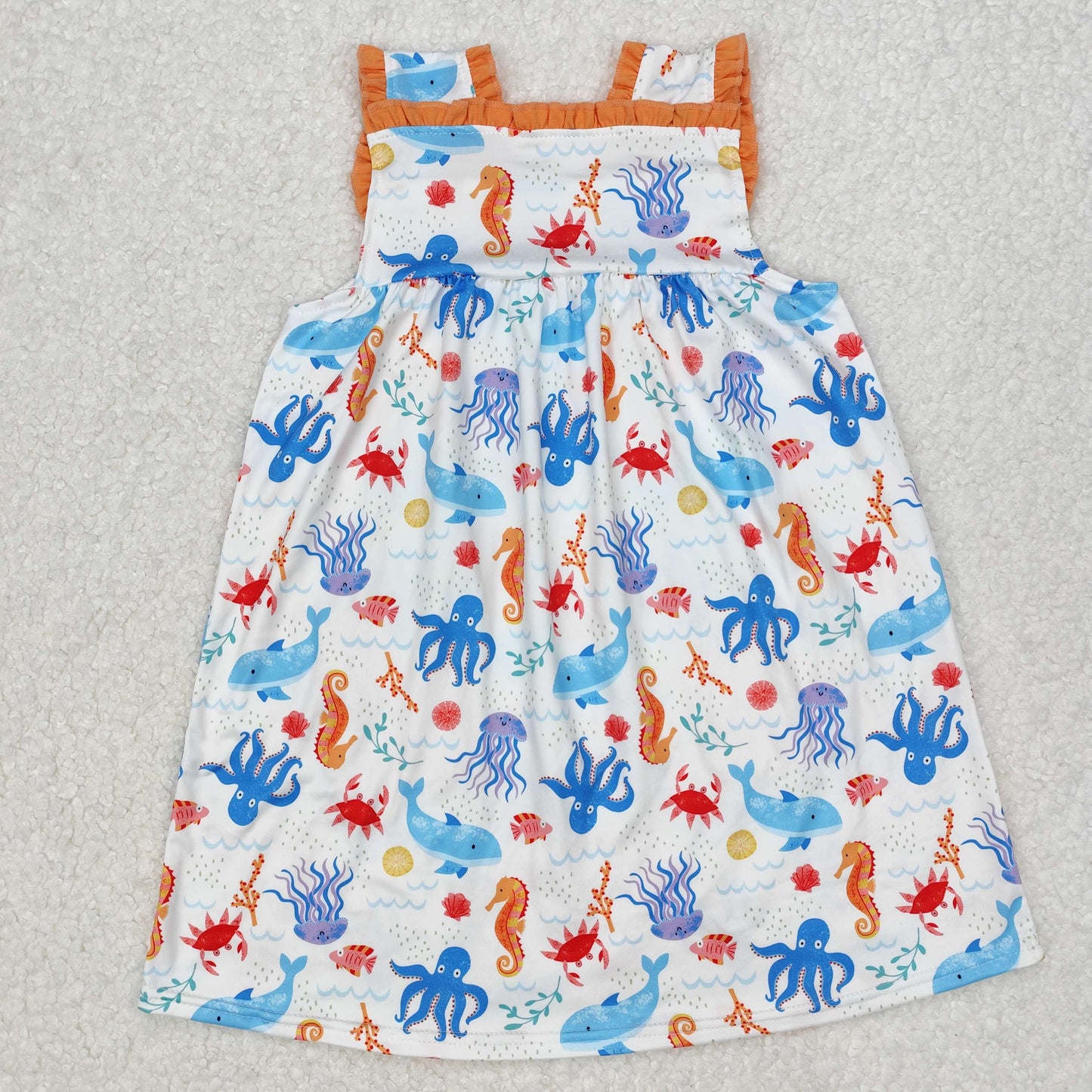 Baby Girls Sleeveless Khaki Pockets Sea World Dress