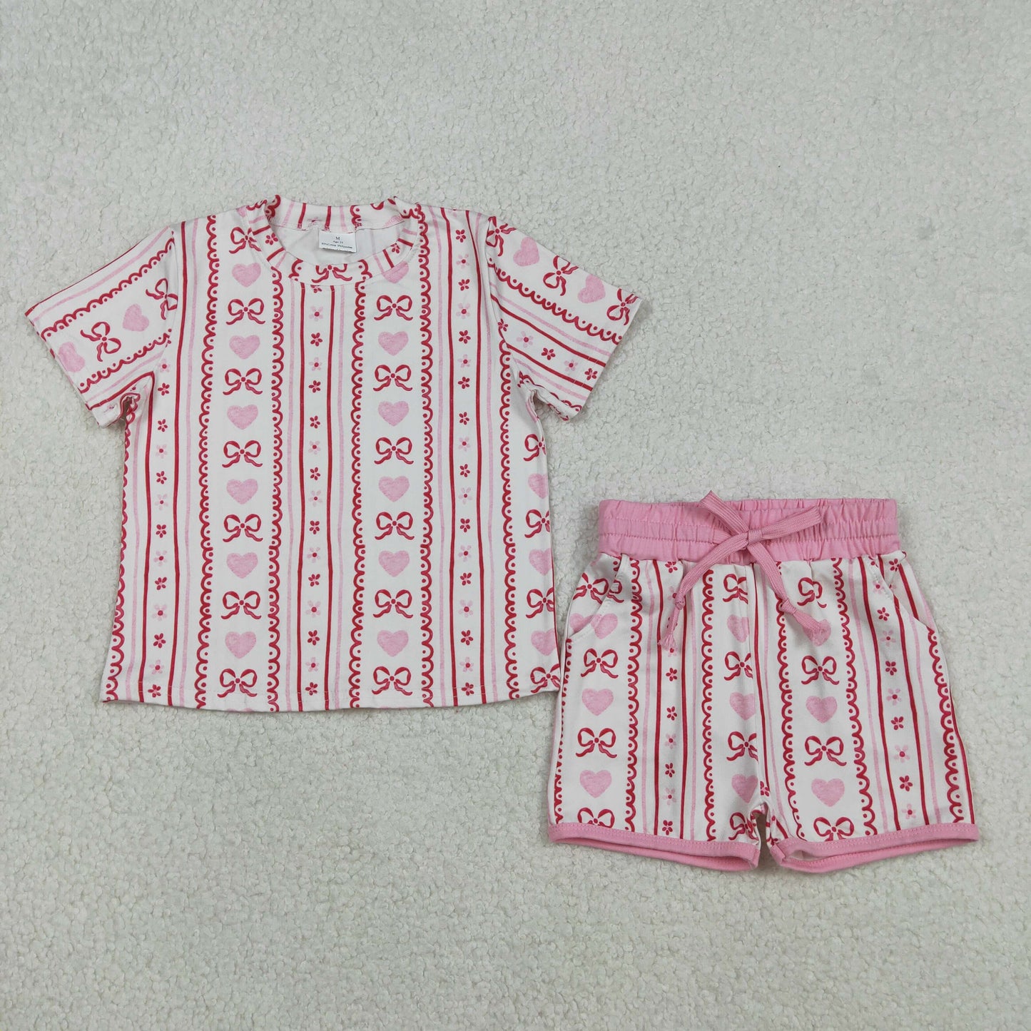 Sibling Girls Baby Bow Pink Heart matching Set and Romper
