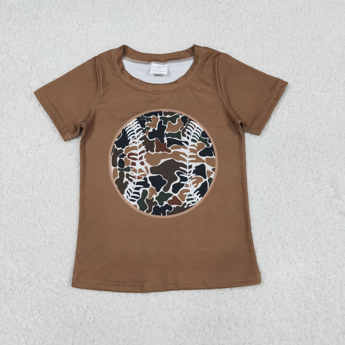 BT1429 Baby Boys Baseball Brown Camo Short Sleeve T-shirt Top