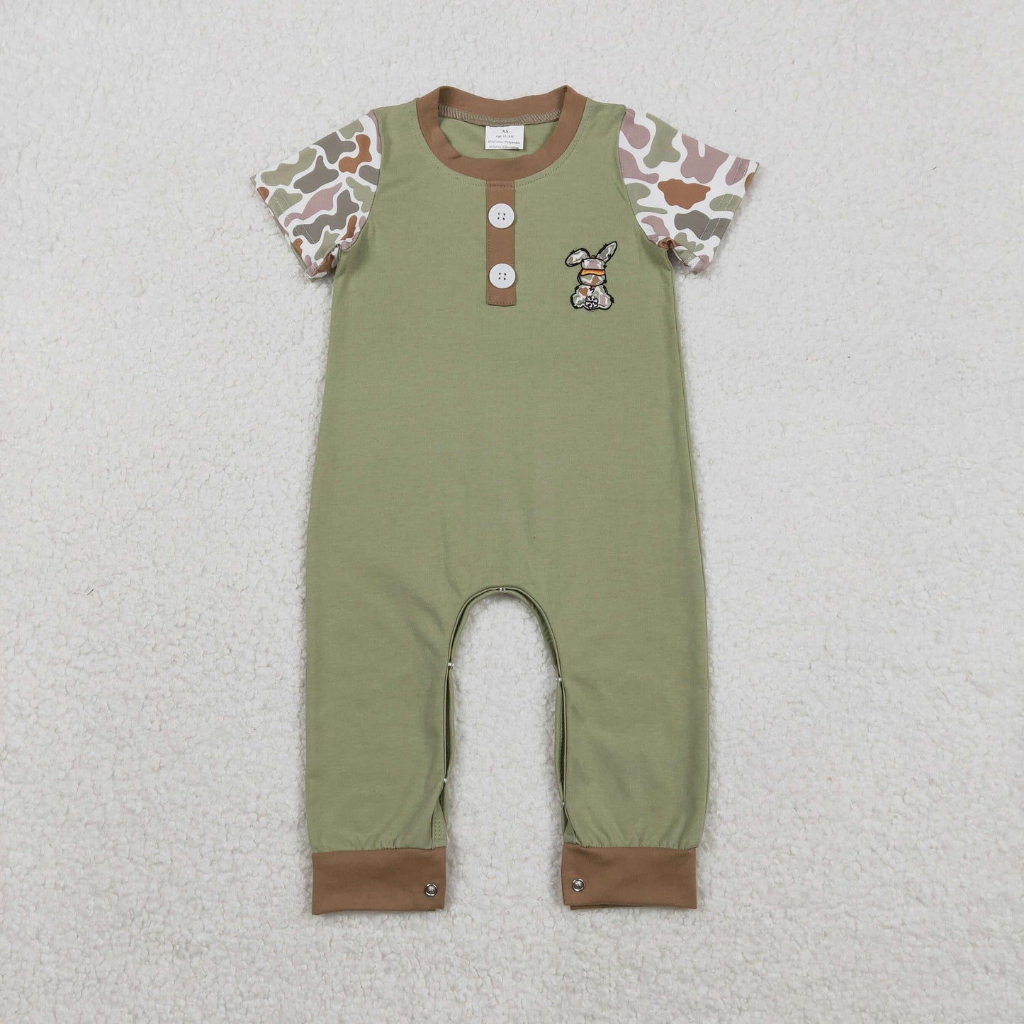 Baby Boys Embroidery Easter Bunny Camo Short Sleeve Romper