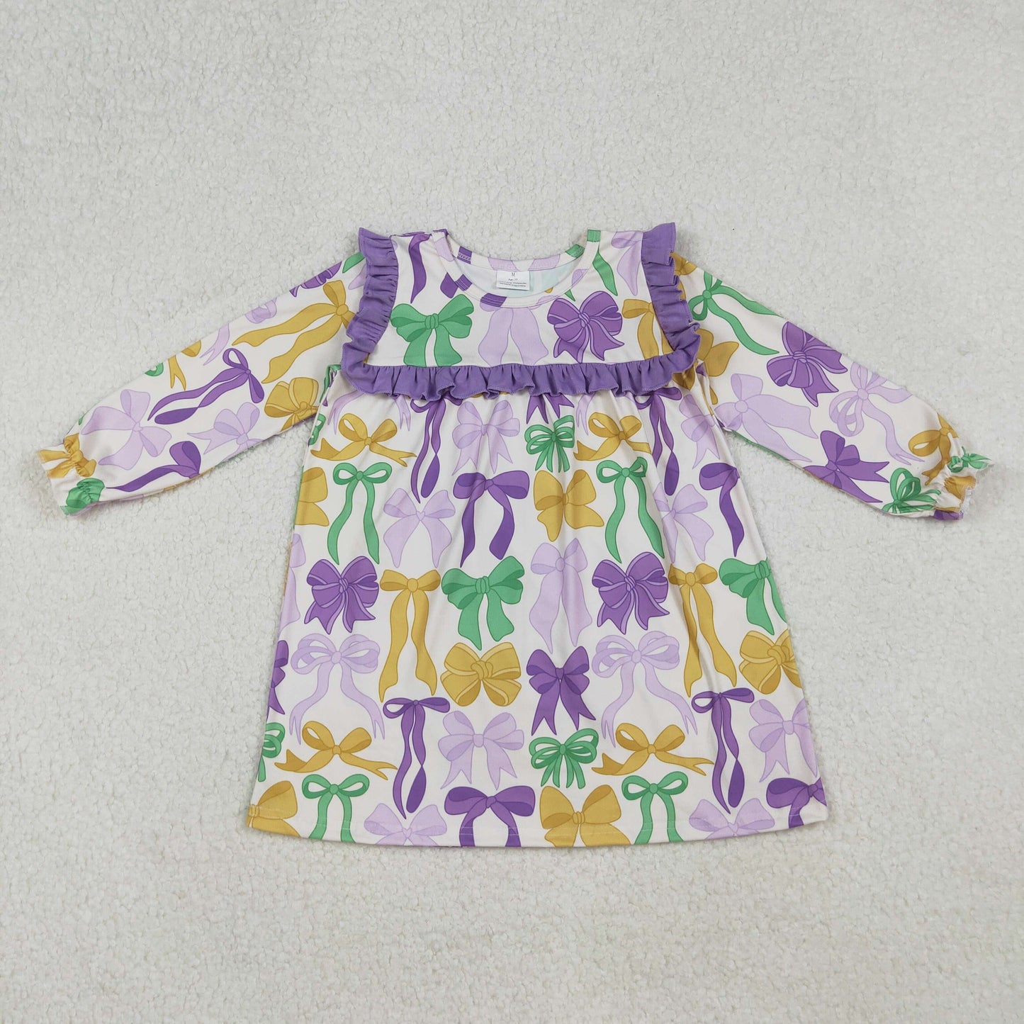 KIds Girls Mardi Gras Bow Long Sleeve Dress