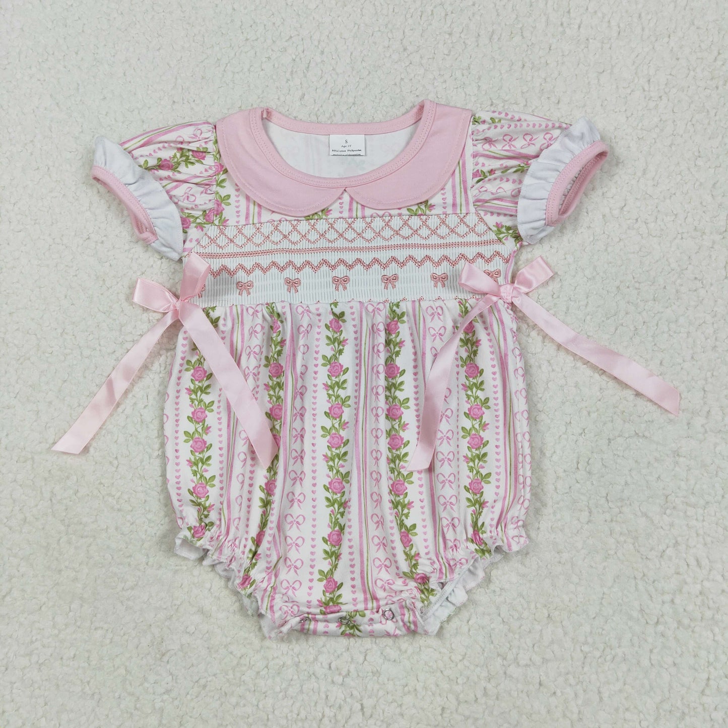 Baby Girls Flower Pink Bow Bubble Romper
