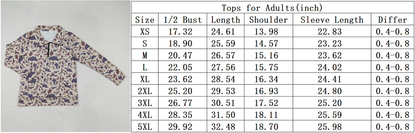 Adult Women Dark Khaki Camo Long Sleeve Zipper Pullover Top