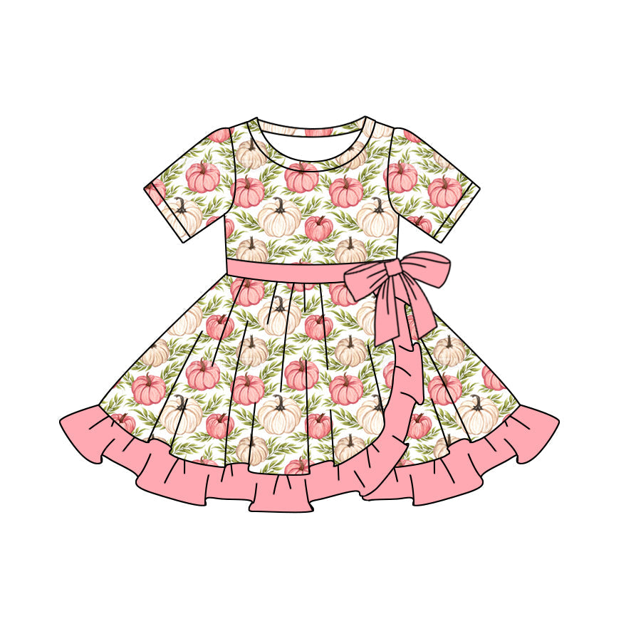 Kids Girls Pumpkin Short Sleeve Dress 3 MOQ Pre-order