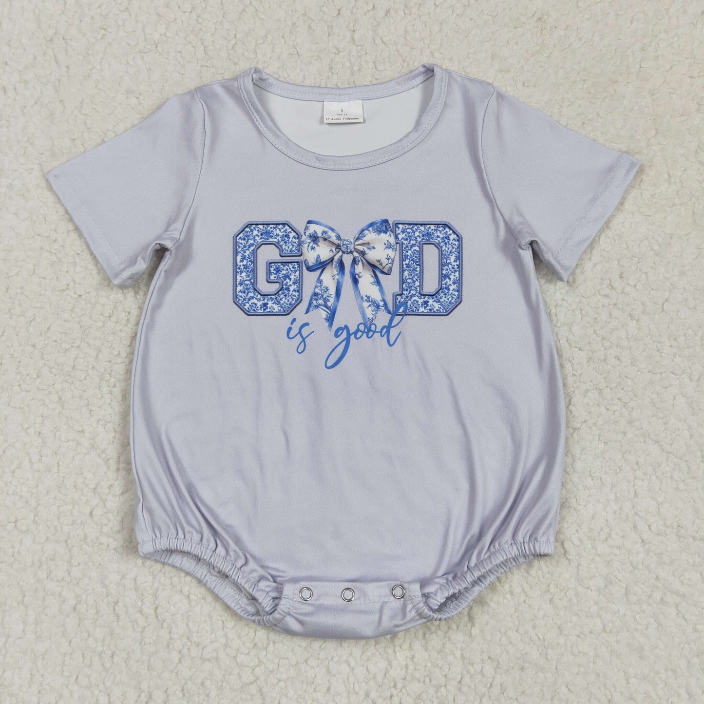 Baby Girls God Blue Bow Short Sleeve Romper