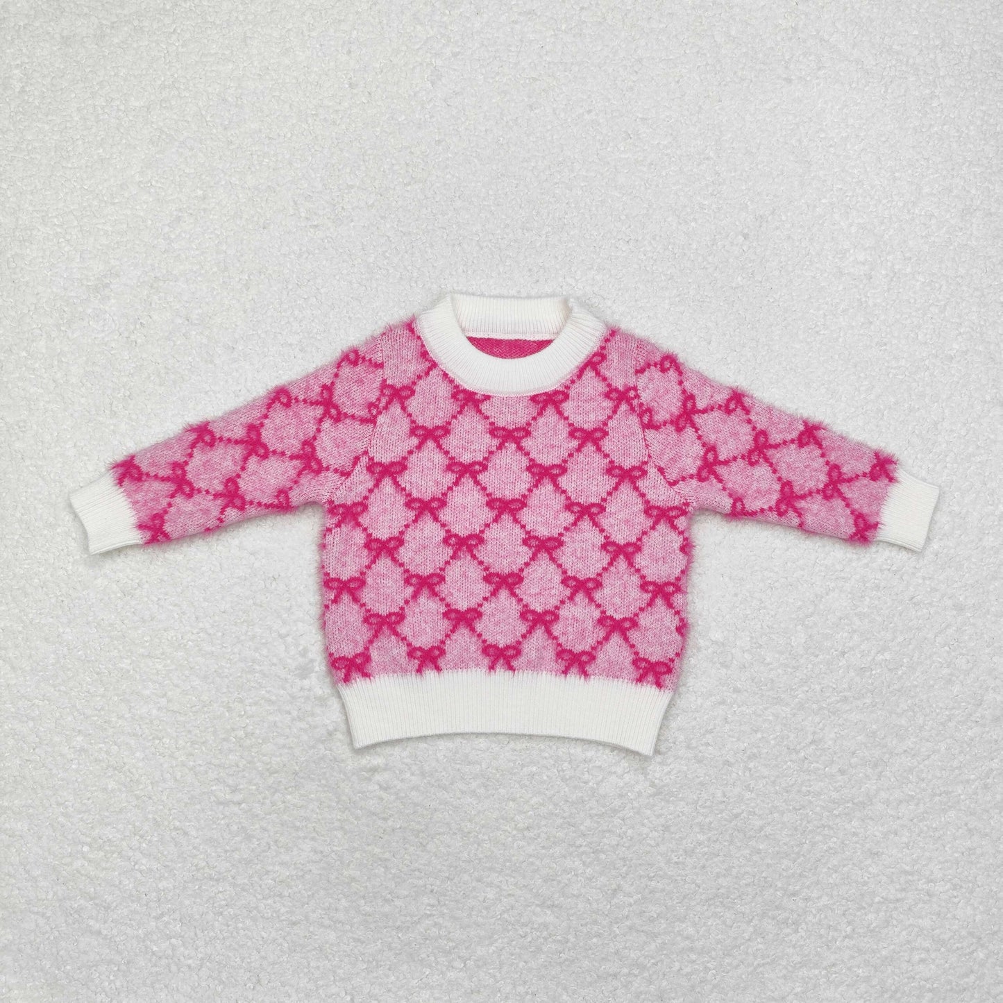 GT0686 Baby Girls Dark Pink Bows Long Sleeve Sweaters