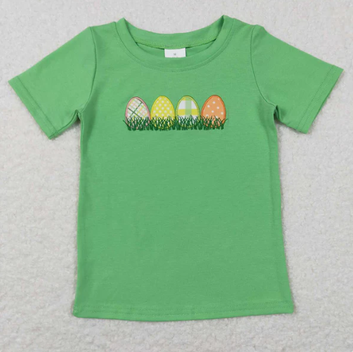 Baby Boys Green Short Sleeves Embroidery Eggs Easter Shirts Top