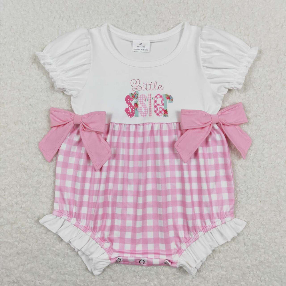 Sibling Baby Girls Short Sleeves Little Big Sister Top Pink Plaid Shorts Set