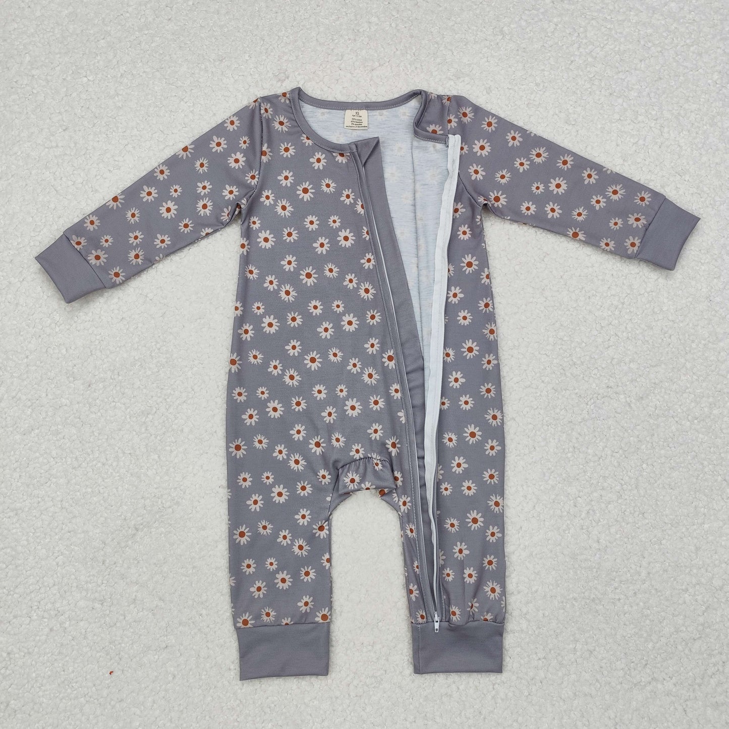 Newborn Baby Girls Daisy Long Sleeve Zip Bamboo Romper