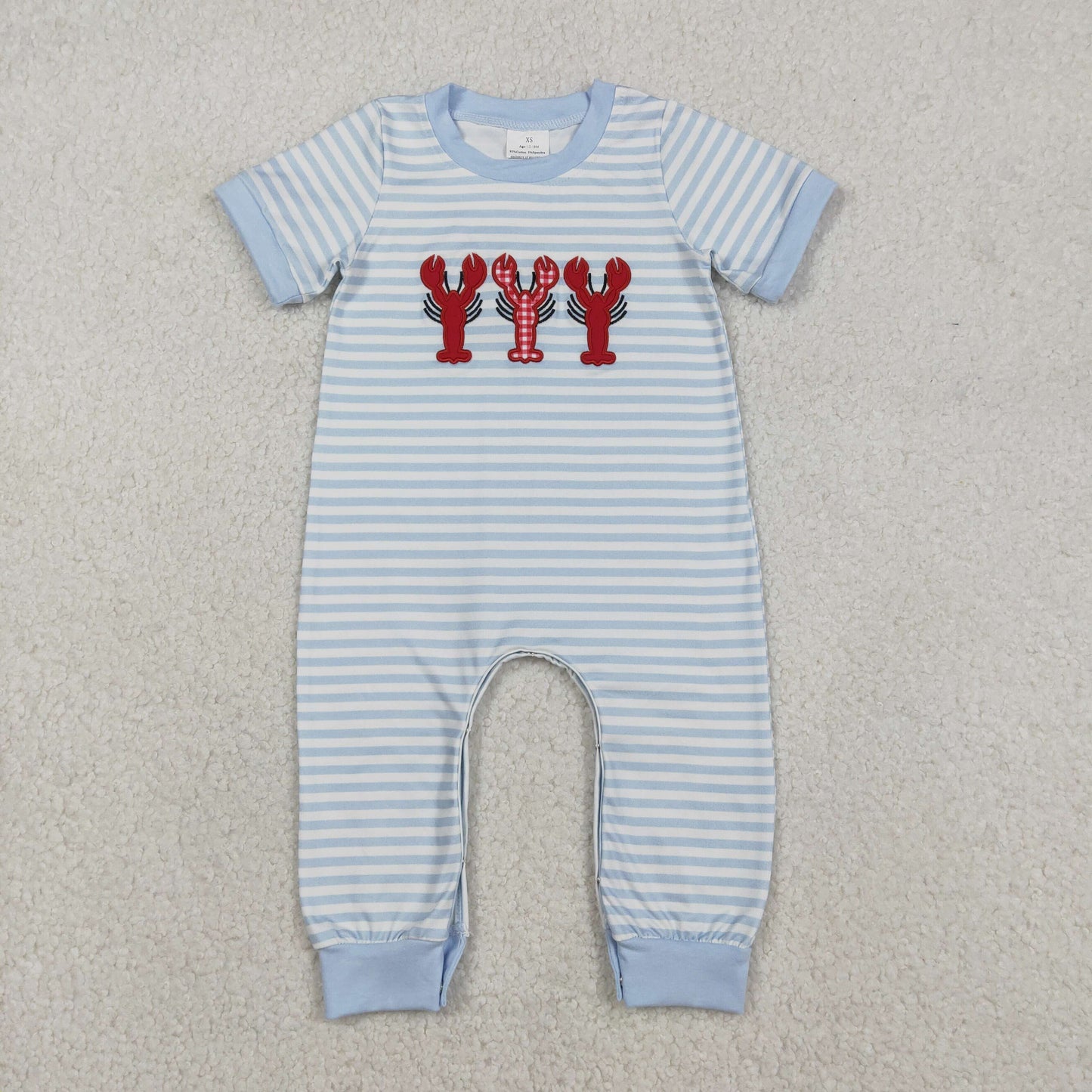SR3333 Baby Boys Crayfish Blue Striped Short Sleeve Romper