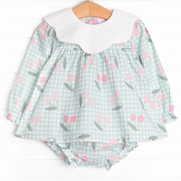 Baby Girls Cherry Green Gingham Romper 5 MOQ Preorder