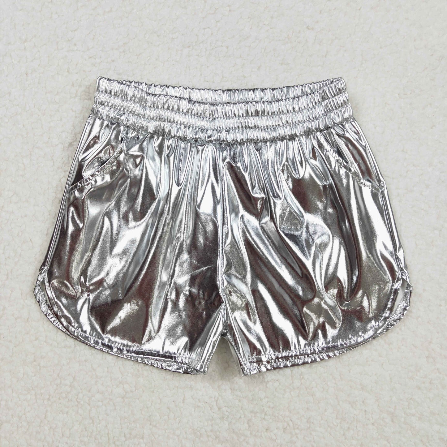 Baby Girls Sliver Leather Shorts