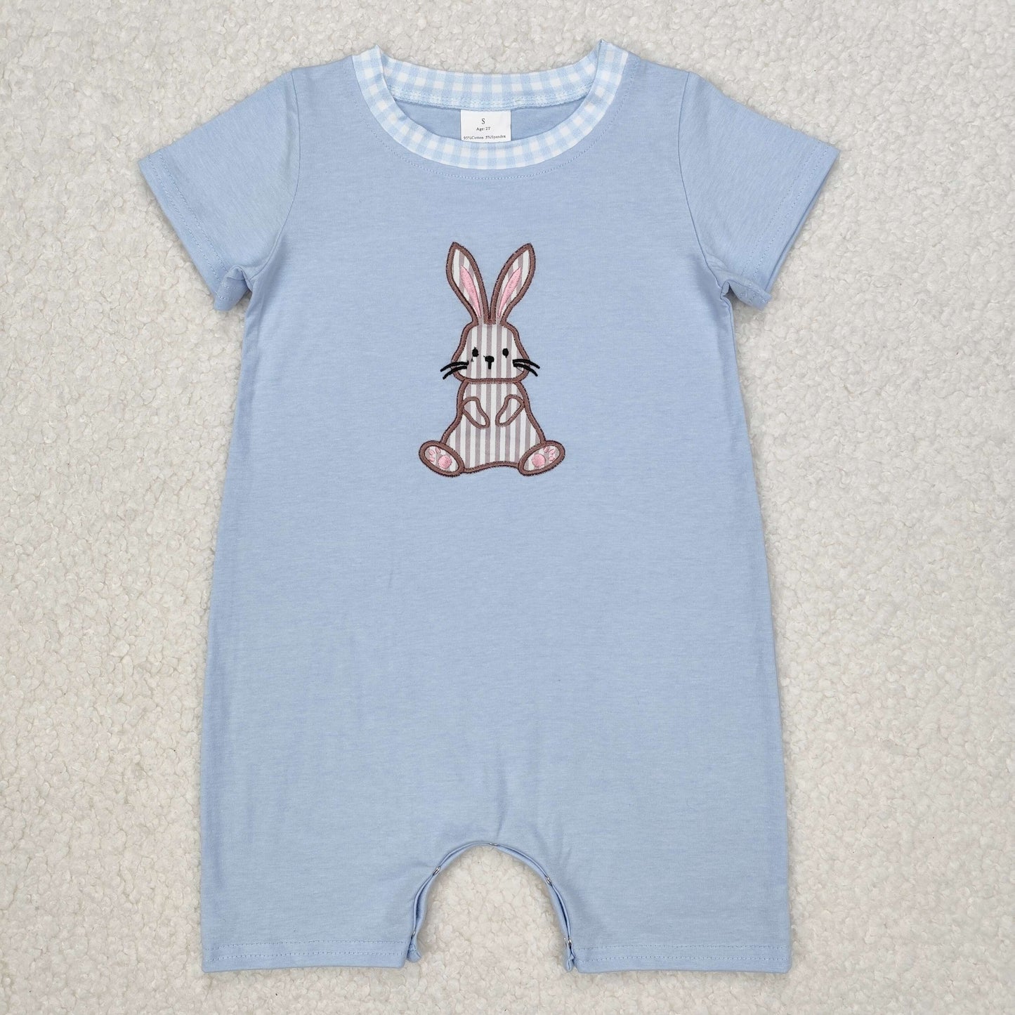 Baby Boys Blue Short Sleeves Easter Romper Embroidery Bunny