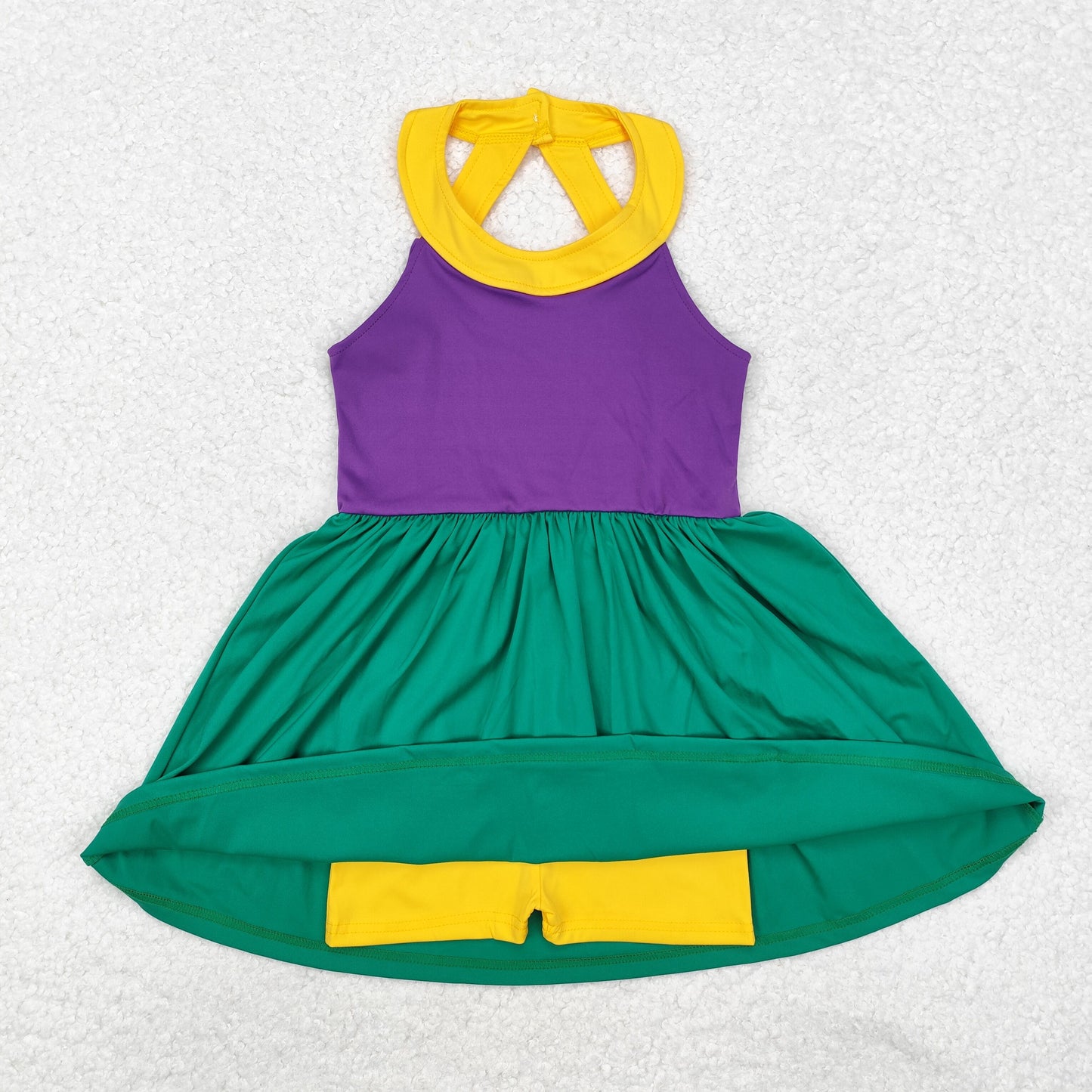 Baby Girls Yellow Strap Purple Green Yoga Active Dress With Short