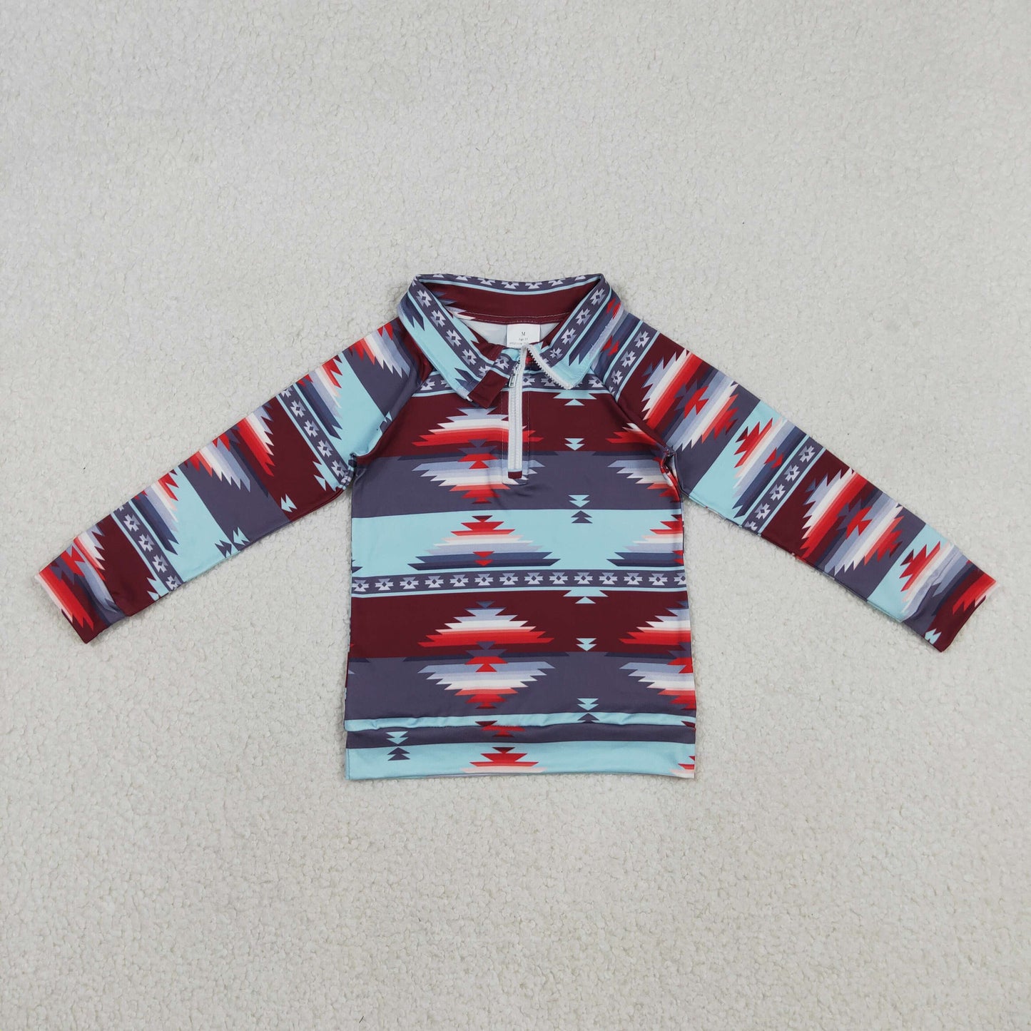 BT1467 Baby Boys Western Aztec Long Sleeve Half Zip Pullover Top
