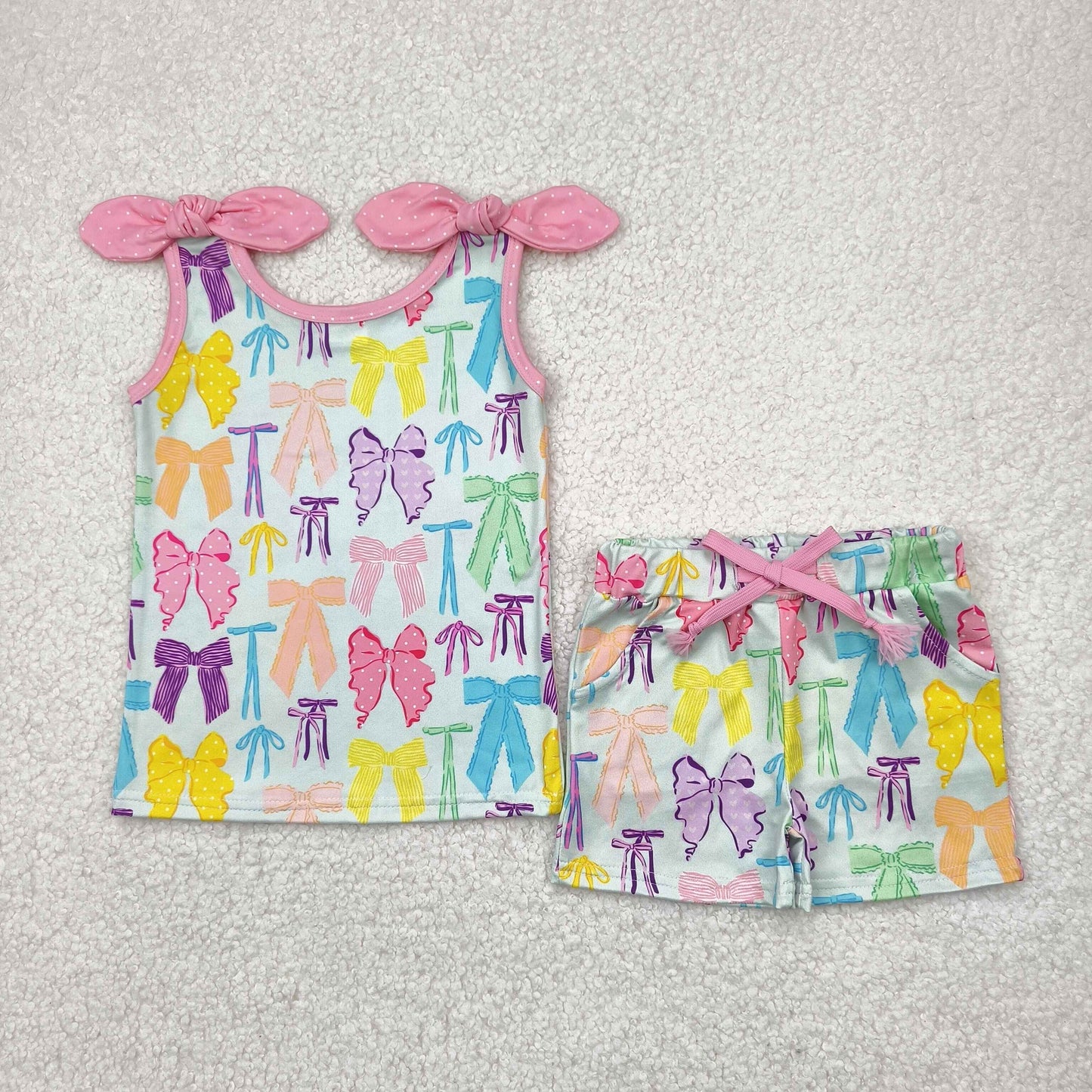 Baby Girls Bow Print Top Shorts Outfit
