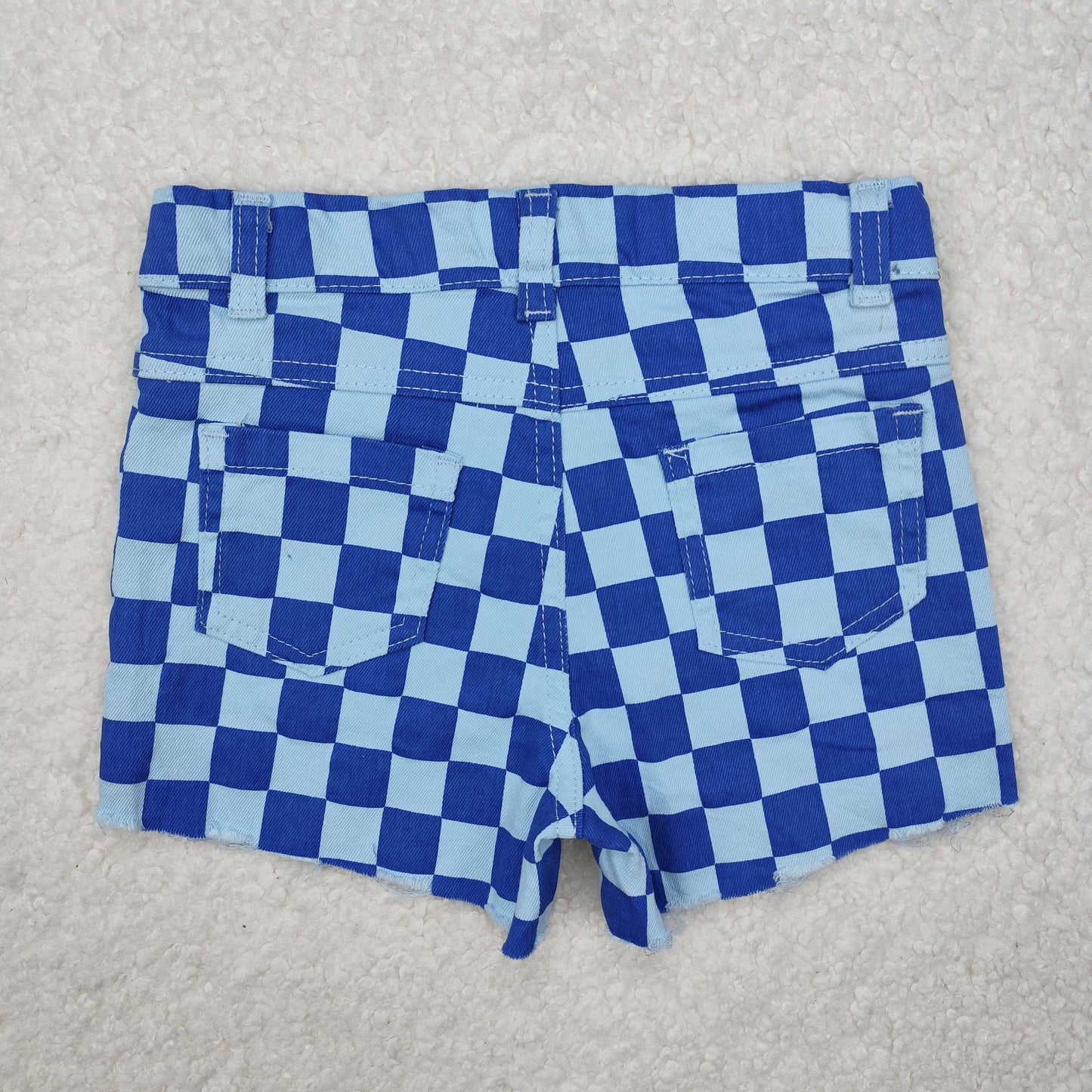Baby Girls Blue Plaid Denim Shorts