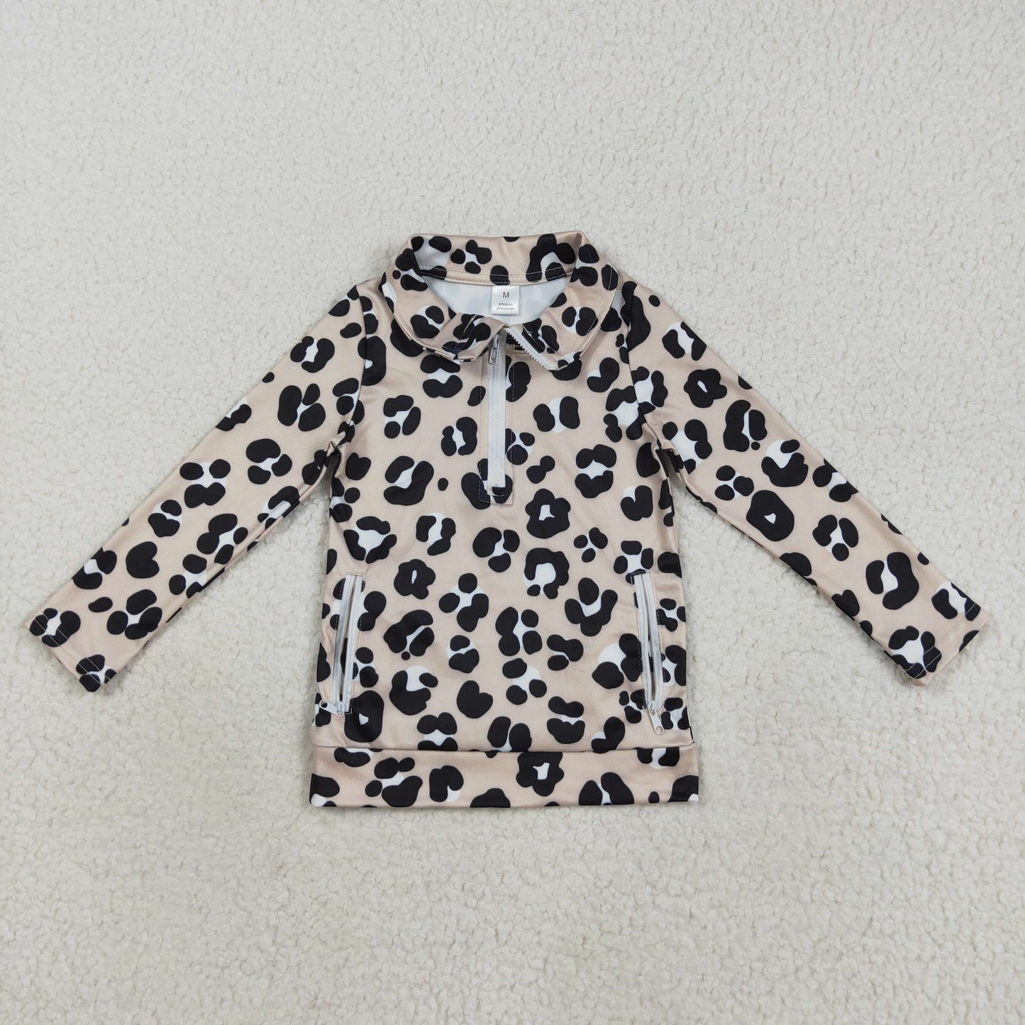Kids Girls Leopard Half Zip Yoga Pullover Top With Pocket