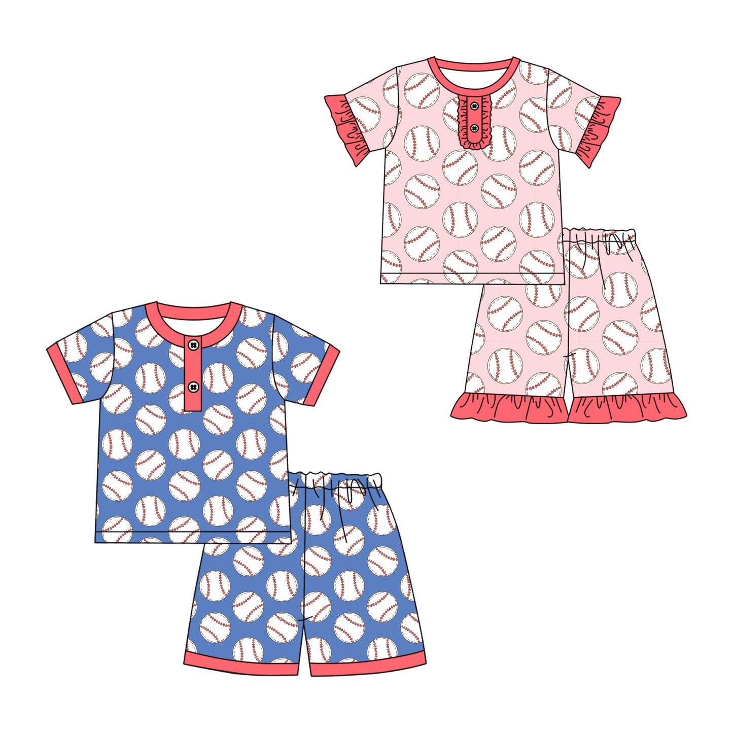 Preorder,5 MOQ Sibling Baby Baseball Shorts Outfit