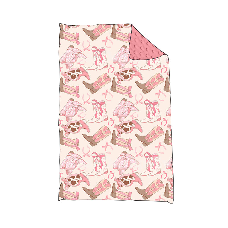 3 MOQ Baby Girls Western Boots Pink Bow Blanket Pre-order