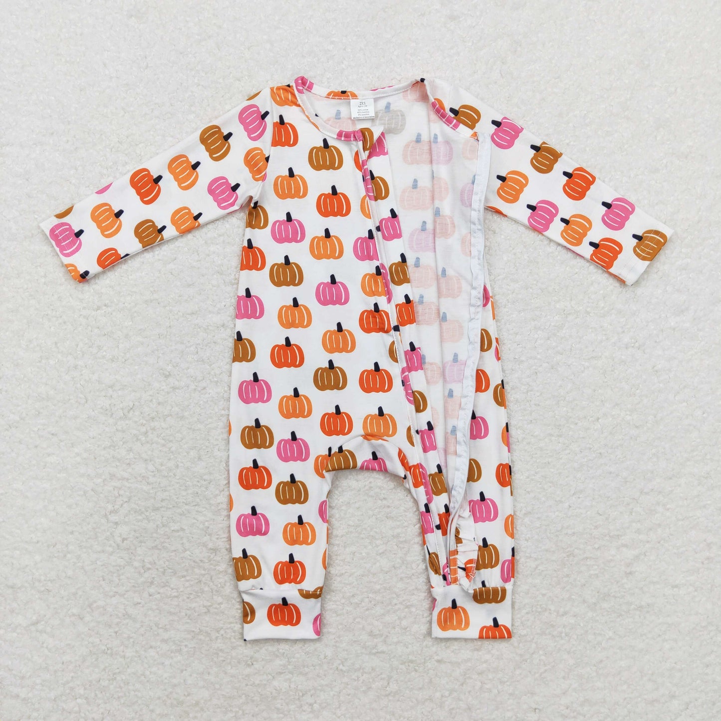 Newborn Baby Girls Pumpkin Zipper Bamboo Romper