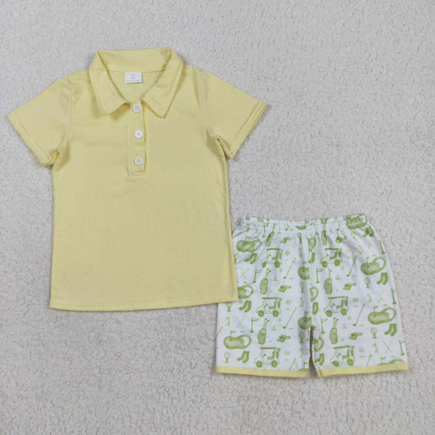 BSSO1546 Kids Boys Yellow Polo Top With Golf Shorts Outfit