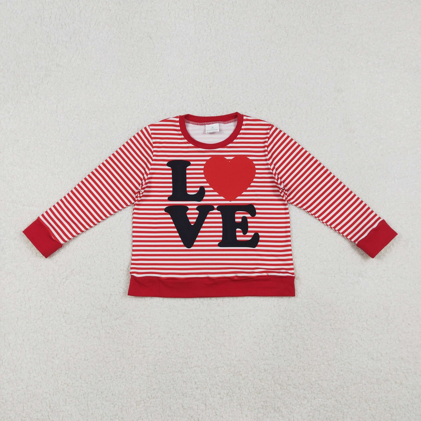 GT1235 Love Print Red Striped Long Sleeve Top