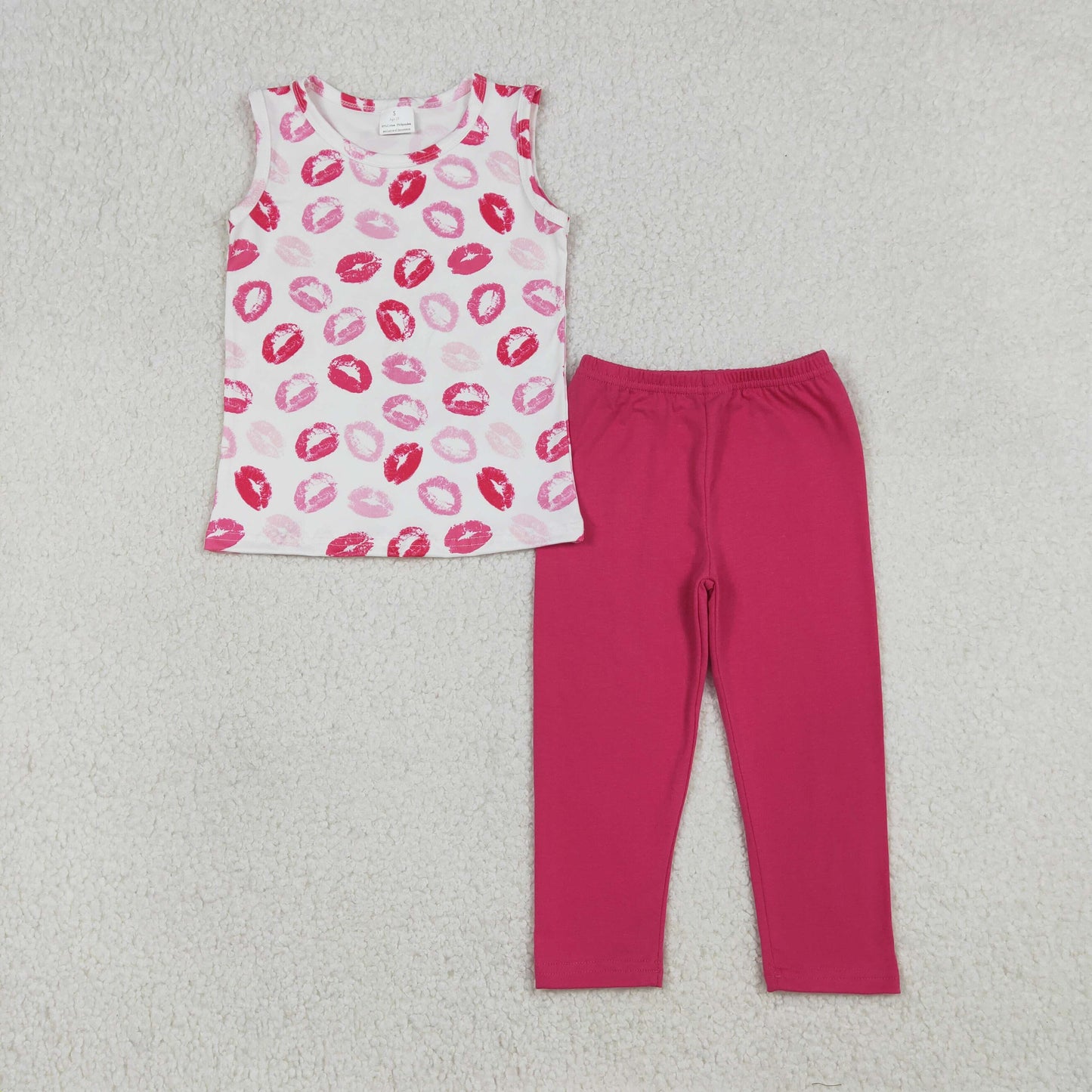Baby Girls Lip Sleevless Tank Top With Hot Pink Leggings Set