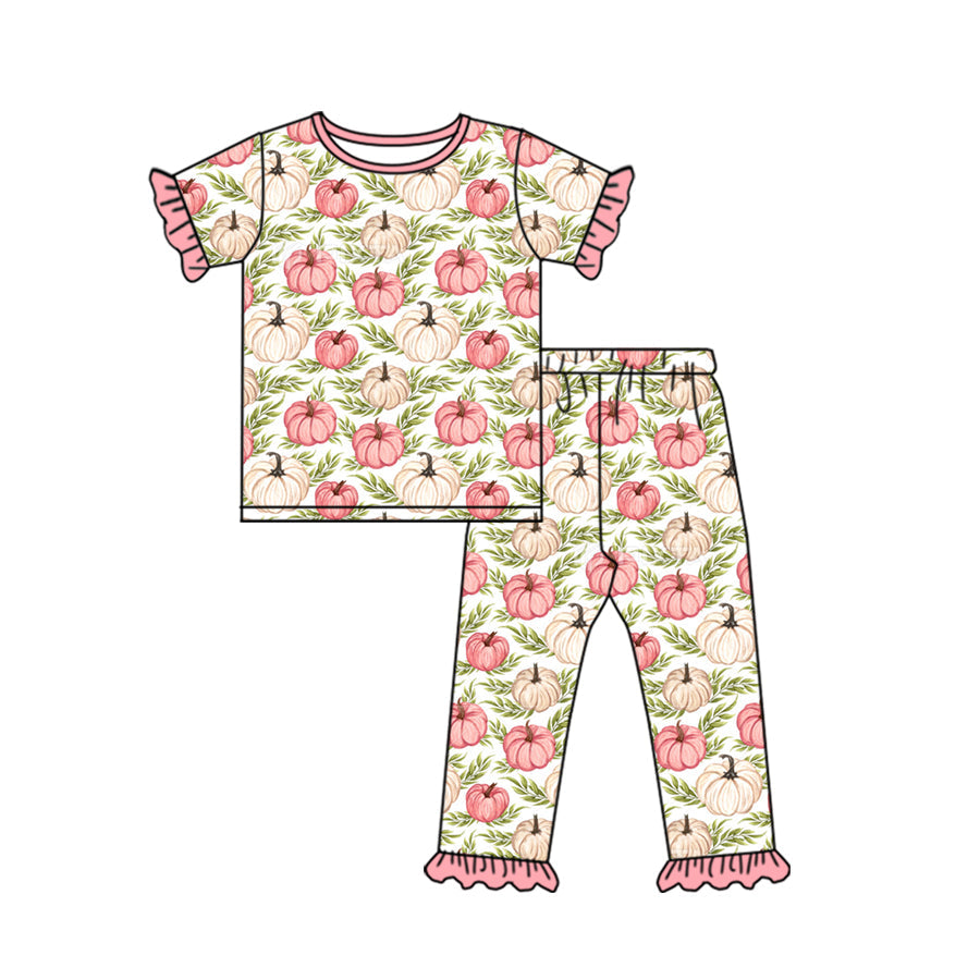 Kids Girls Pumpkin Short Sleeve and Pants Pajama Set 3 MOQ Pre-order
