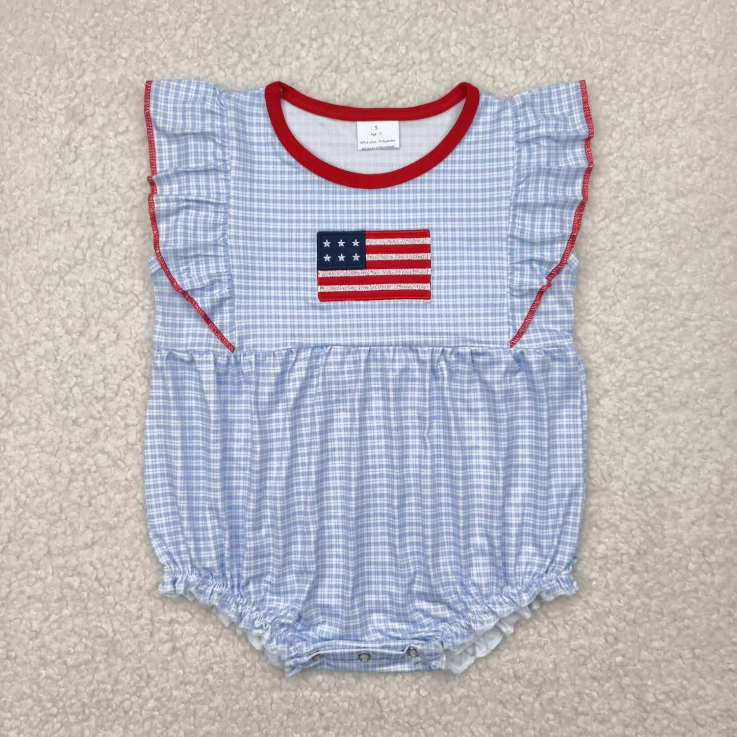 Baby Girls Blue Flutter Sleeves Flag 4th Of July Rompers
