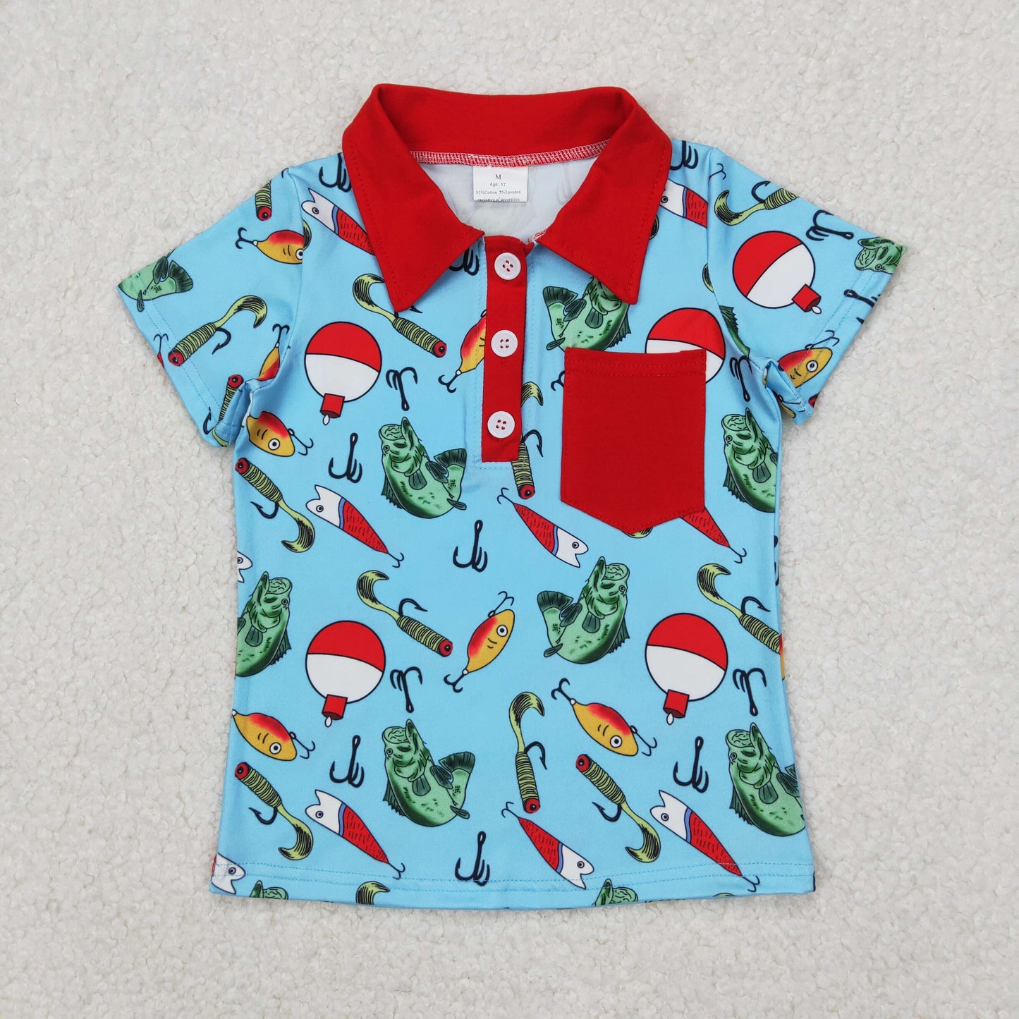 Baby Boys Blue Short Sleeves Button Down Red Pocket Fishes Shirts Top