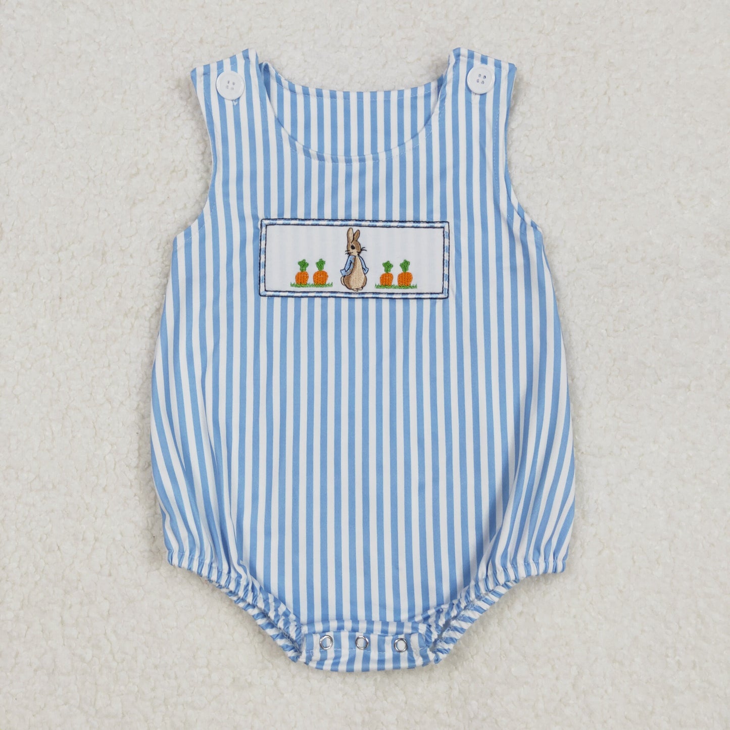 Baby Boys Blue Stripe Emroidery Bunny Carrots Easter Romper