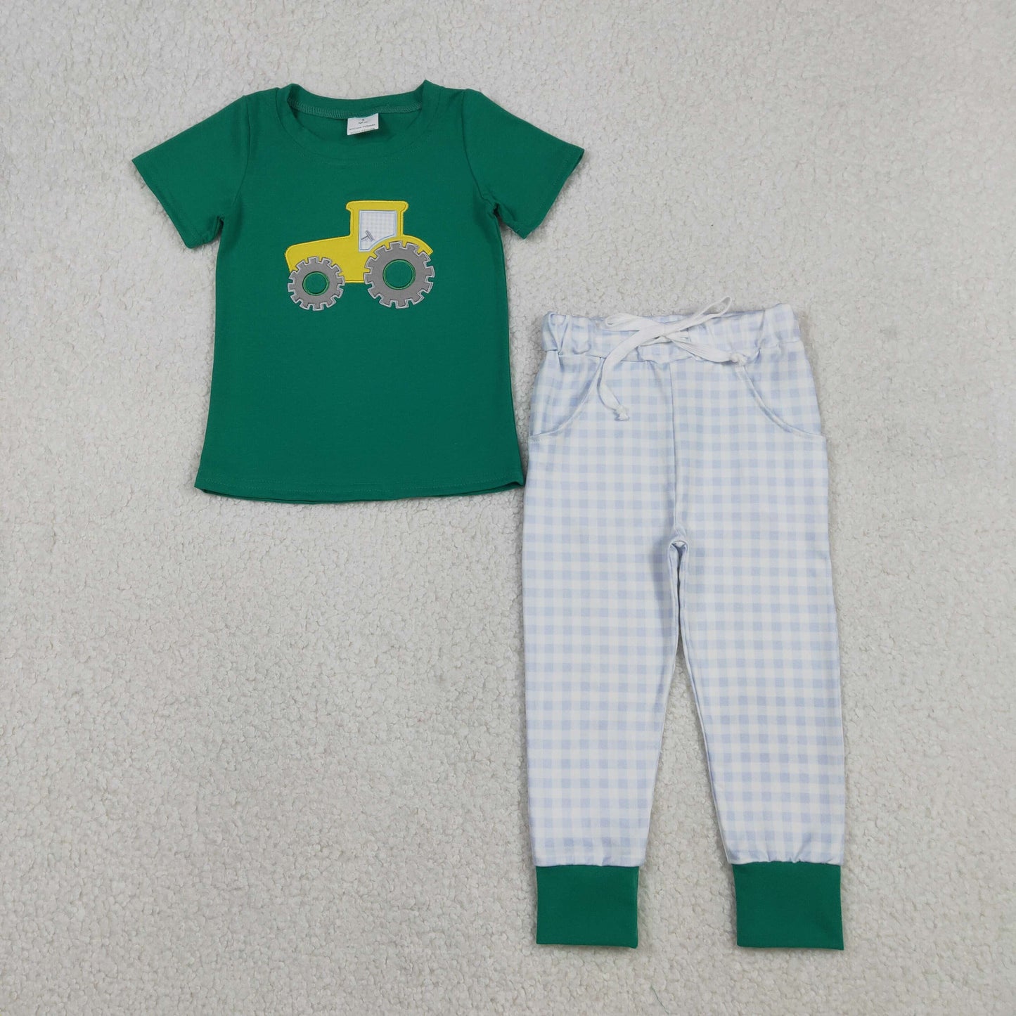 GSPO0615 Baby Boys Applique Farm Tractors Jogger Outfit