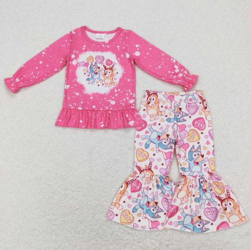 Baby Girls Green Short Sleeves Cartoon Mouse Ducks Top Plaid Bell Bottom Pants St Patrick Set