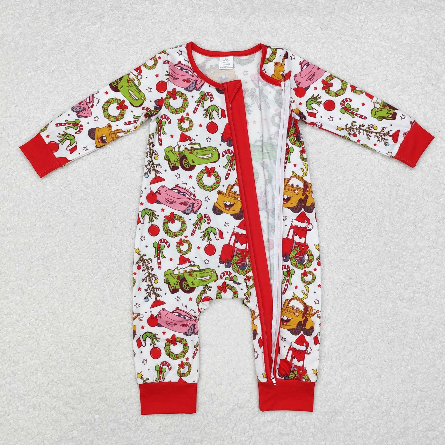 Baby Boys Christmas Cartoon Car Bamboo Romper